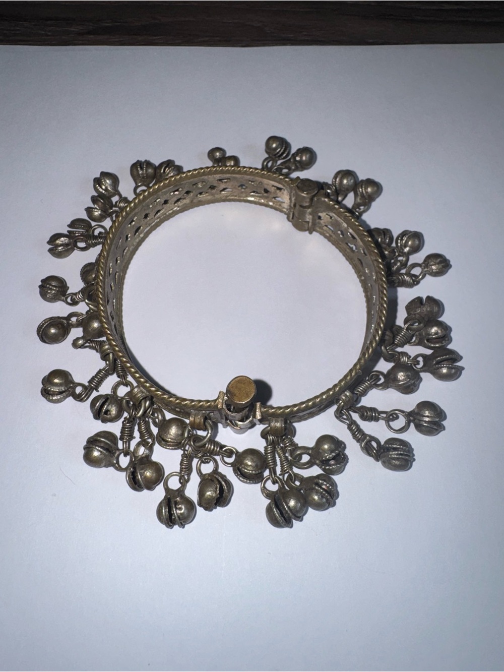 Vintage Rajasthani Banjara tribal silver  tone bracelet/anklet cuff from India
